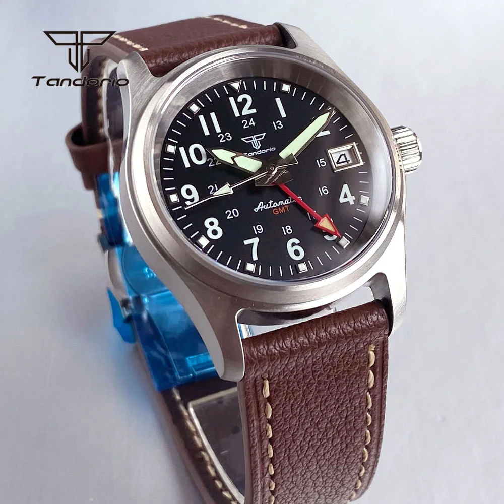 Tandorio 36mm Steel Automatic NH34 GMT Pilot Diving Men's Watch 20BAR Sapphire Mechanical Field Wristwatch Date Lume Waterproof