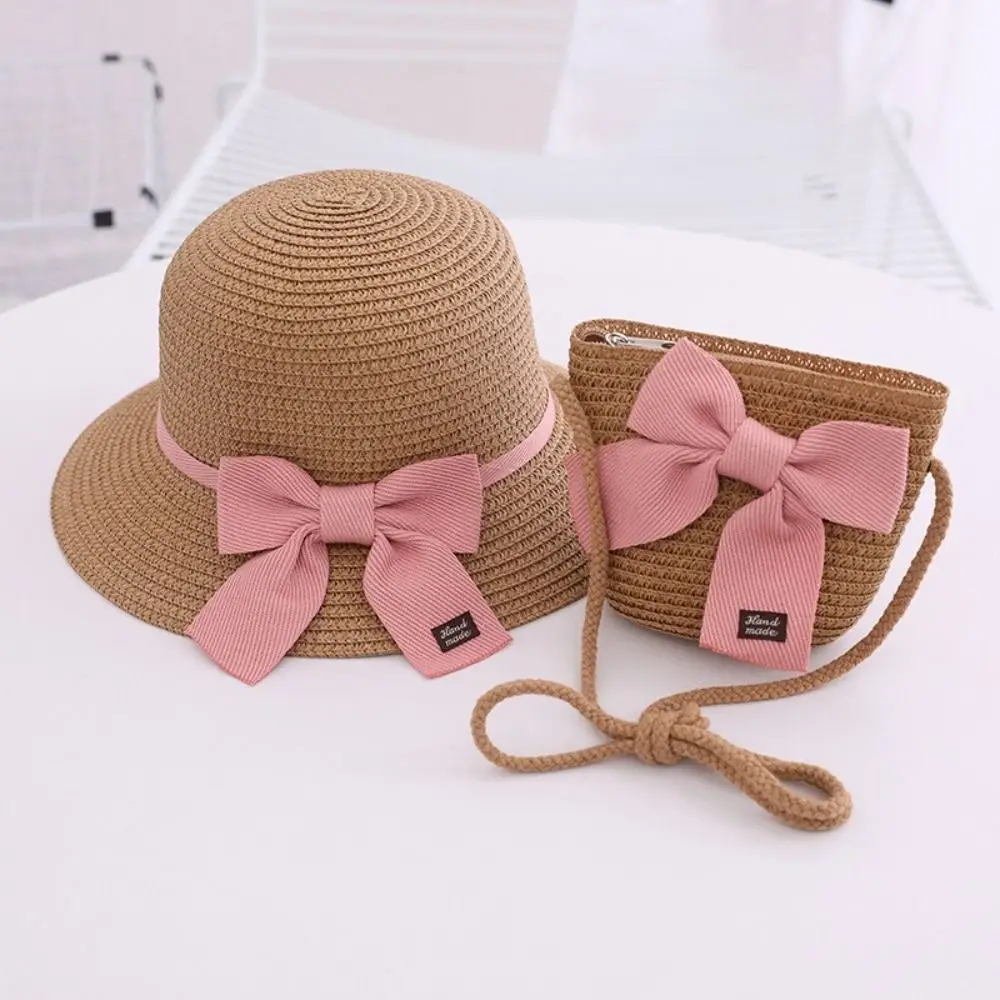 Sombrero de pescador de viaje con protección solar, conjunto de gorra, bolsa de paja, sombreros de playa, sombrero de sol para niños, verano, nuevo