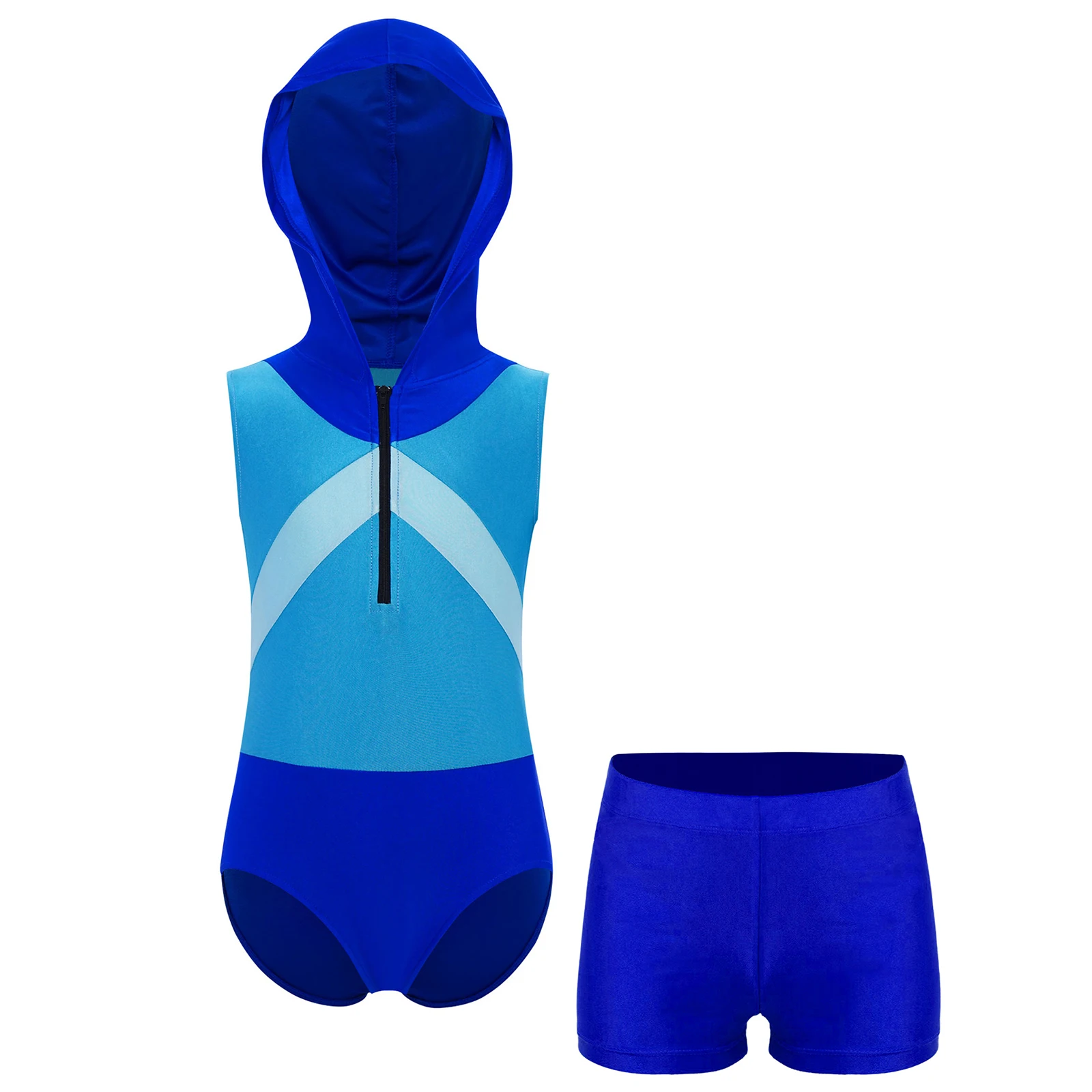 

Kids Boys Sports Outfits Hooded Gymnastics Leotard Swimsuit Swim Outfits Sleeveless Bodysuit with Shorts for Swimming Training