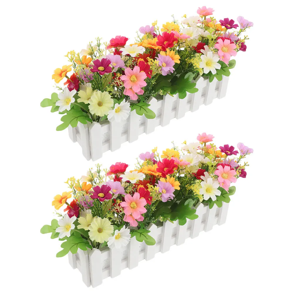 

2Pcs Artificial Chamomile Fence Flower Pot Faux Potted Plants Wedding Party Decoration Indoor Outdoor Home Garden Display