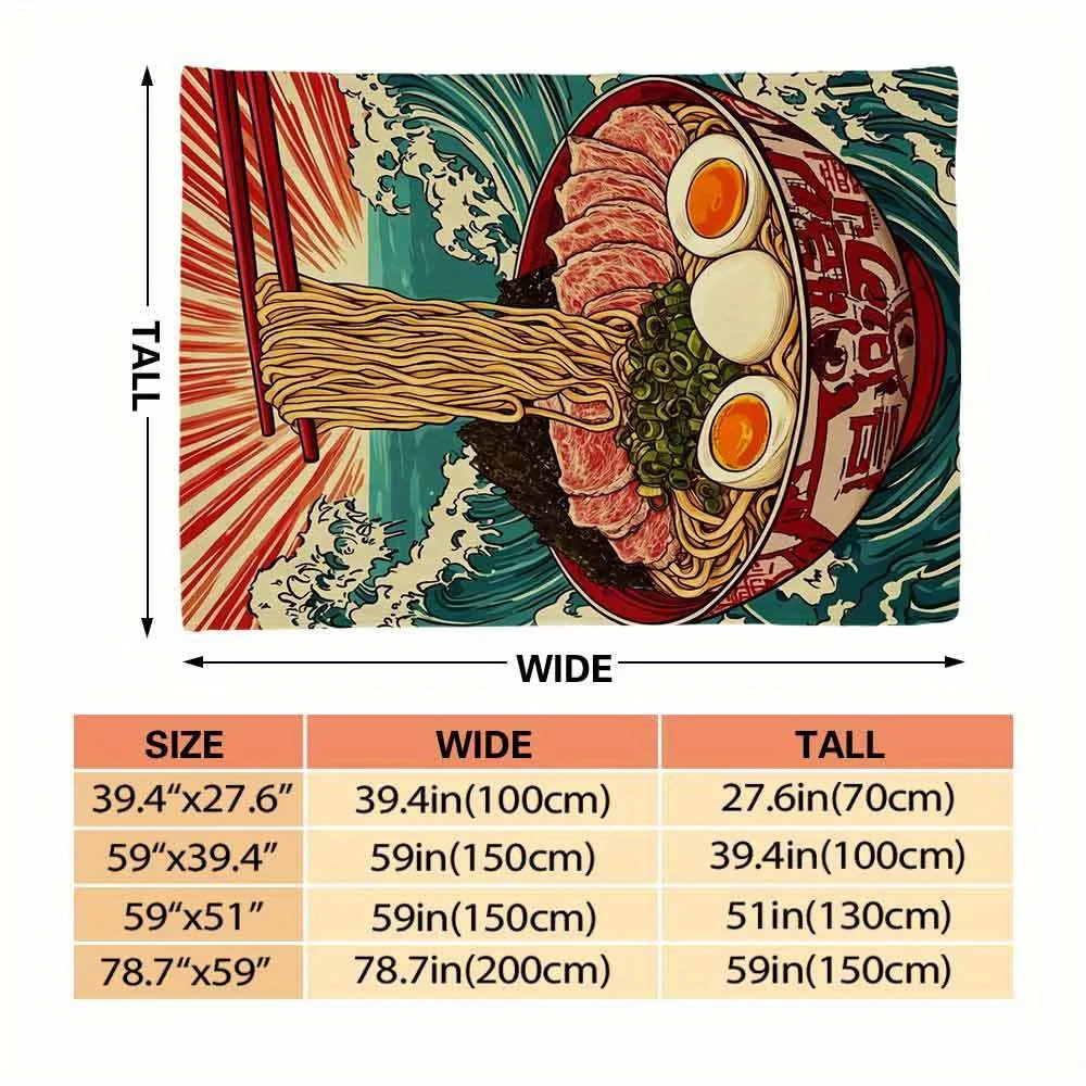 Ramen Food Print Blanket Throw 150x200cm Japanese Culinary Art Cozy Meal Napkin Dinner Table Decor Gift