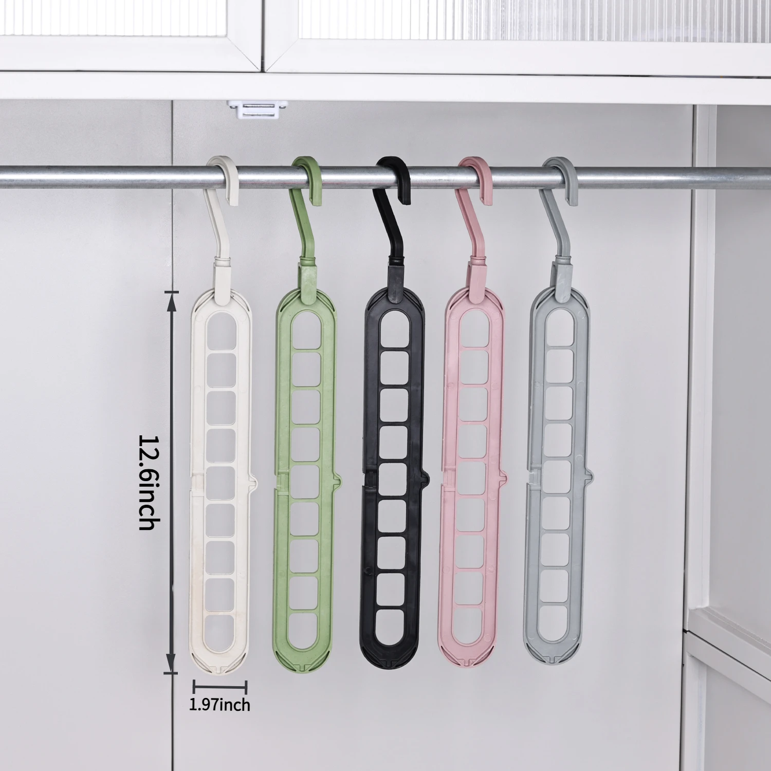 Foldable 9-Hole Space Saving Hanger,360° Rotatable Adjustable Hook,Thickened Plastic,Dual Hanging Mode,Wardrobe Closet Storage