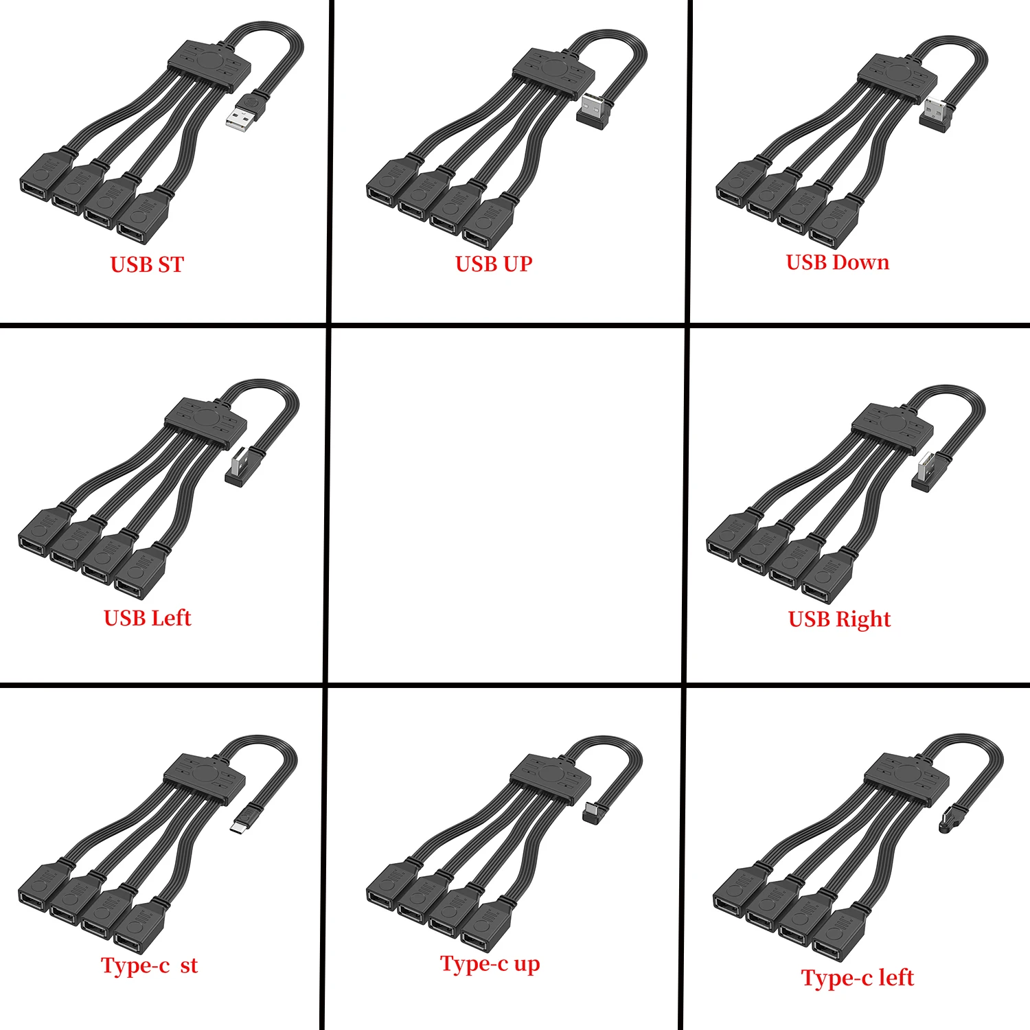 USB 1-to-4 Hub 90-degree Elbow Cables Compatible for Computer Mice Keyboards Flash Drives Suitable Car Mounted OTG Tablet Laptop