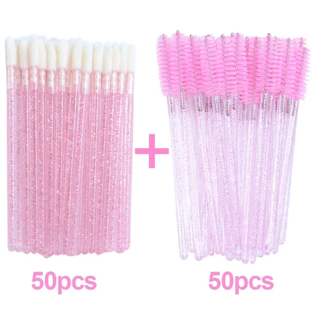 Disposable Lip Brush Crystal Eyelash Extension Mascara Applicator Lipstick Wands Set Women Eyelashes MakeUp Brushes Tools