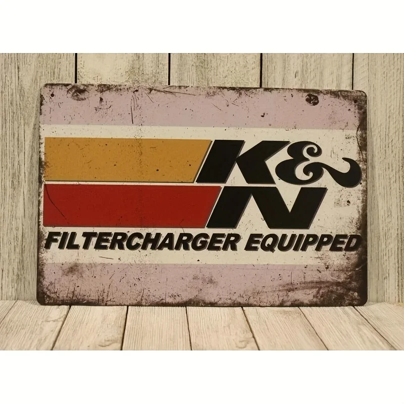 Vintage K&N Oil Filter Metal Sign -  Retro Iron Wall Decor with Red & Black Striped Design, Perfect for Car Enthusiasts, Garage,
