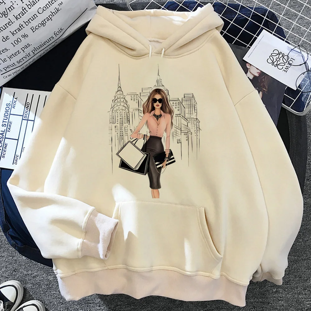 Women Print hoodie streetwear pattern elegant soft fabric female pullover sweatshirts winter graphic