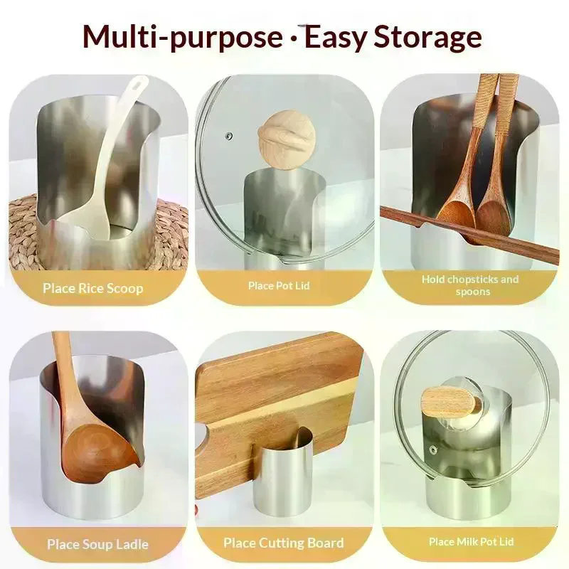 Stainless Steel Spoon Holder Easy To Clean Stainless Steel Spatula Holder Heat-Resistant Soup Spoon Rack Dinning Table Stable