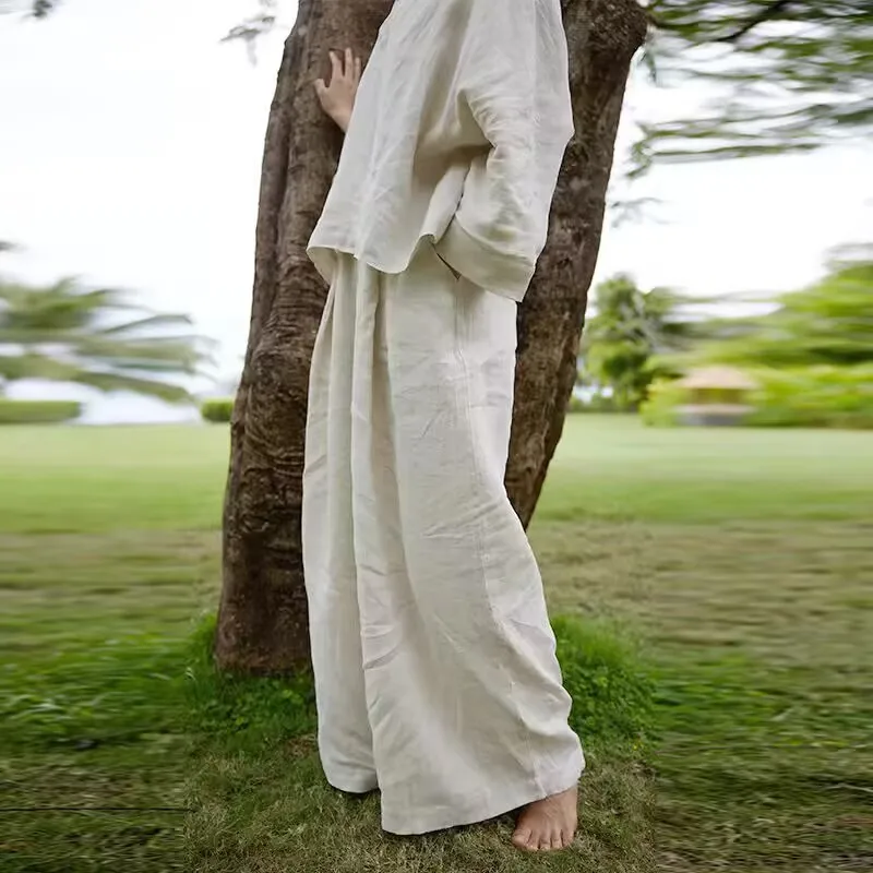 Corpo Dialogo Yoga Roupas Calças Casuais Linho Solto Confortável Chinês Zen Meditação Roupas Primavera Outono Conjunto Feminino Fas...