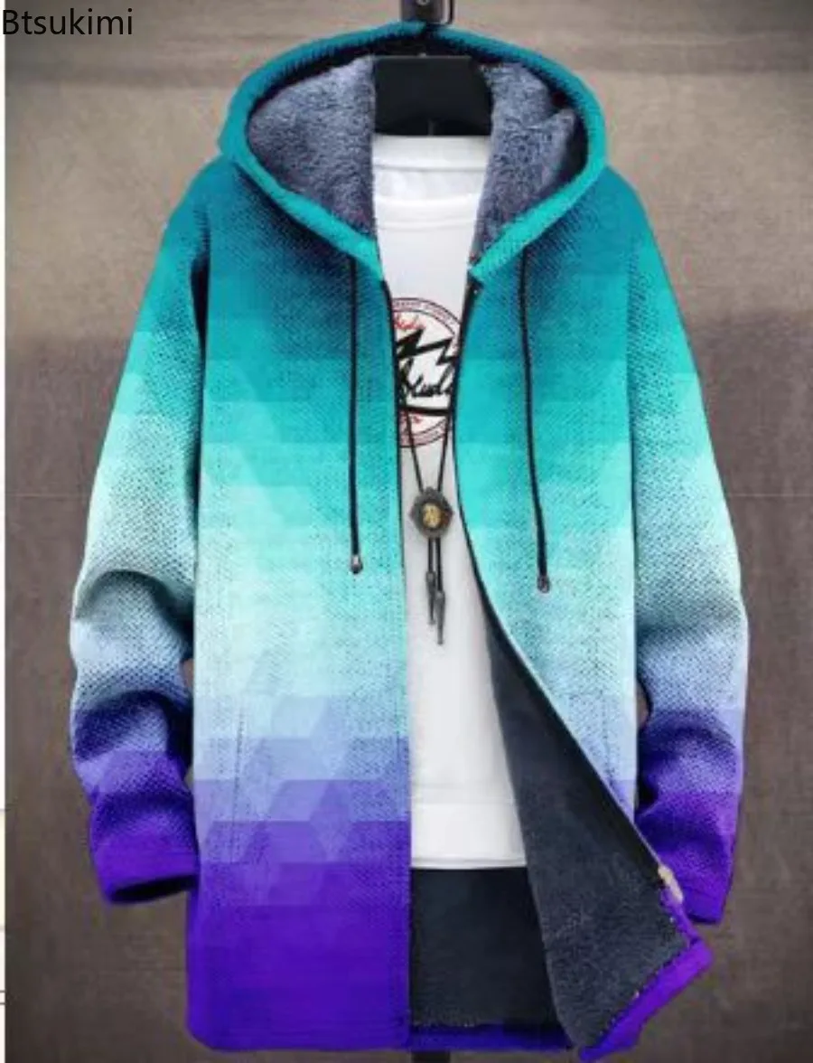 Herrenjacken, Mäntel, Strickjacken mit süßem Katzen- und Kätzchenmuster, Reißverschluss, gemütliche Kunstgrafiken, Plüsch, dick, für den Winter, warme Freizeitkleidung für Herren