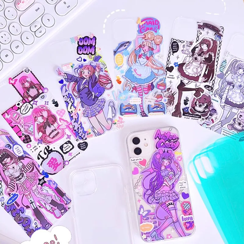 

Diy Phone Case Anime Cartoon Stickers Iphone 15 Transparent Phone Case Back Card Stickers Notepad Decorative Background Stickers