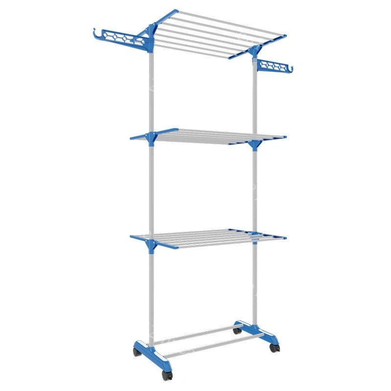 Simple single rod outdoor multi-functional foldable three-layer floor towel rack balcony wing drying rack
