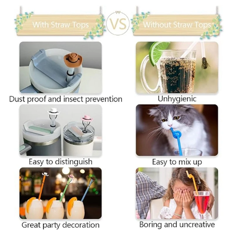 8 buah topi koboi silikon penutup jerami topi untuk Stanley Cup, kompatibel dengan Stanley 30 & 40 Oz Tumbler (koboi)