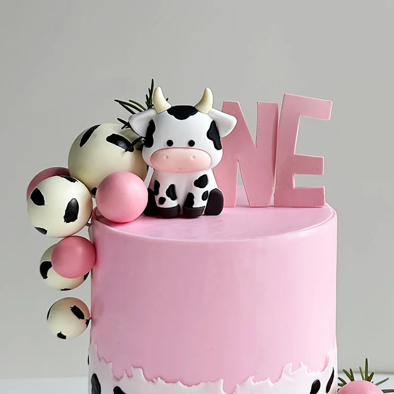 Cartoon Cow Birthday Cake Topper Farm Animals Birthday Cow Cake Pick Decorations for Cow Theme Baby Shower Kids Boys Girls