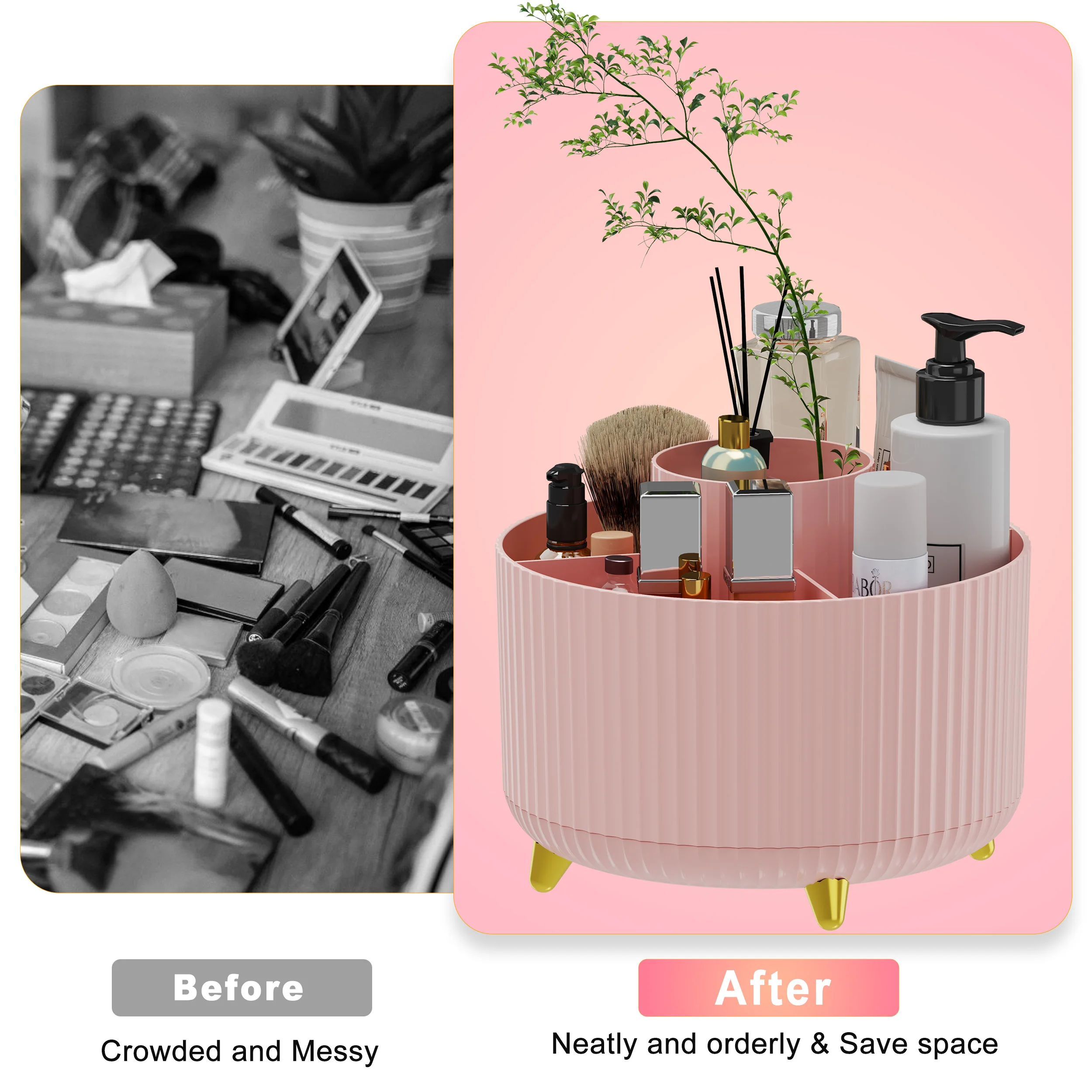 360° Rotating Makeup Organizer - 1pc Plastic Cosmetic Storage with 5 Compartments - Multi-Functional Holder for Brushes