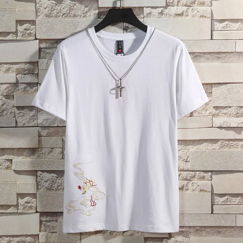 New Summer Chinese Style Embroidered T-shirt Men Half-sleeved Loose Casual Top - Image 3