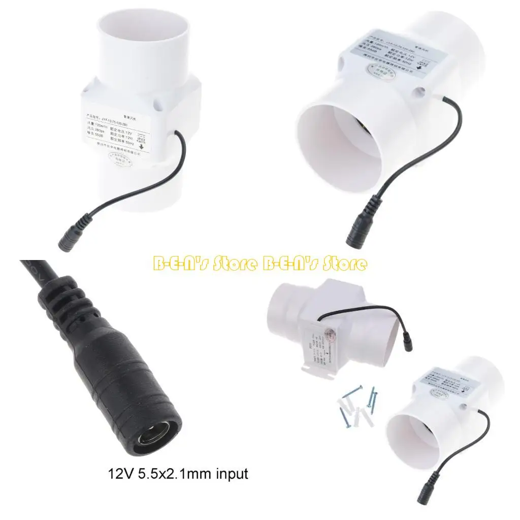 

Y1AD Adjustable Speed 3 Inch Duct Fan 12V 10W Quiet Ventilator Energy Efficient Fan Inline for Hydroponic & Small Space Use