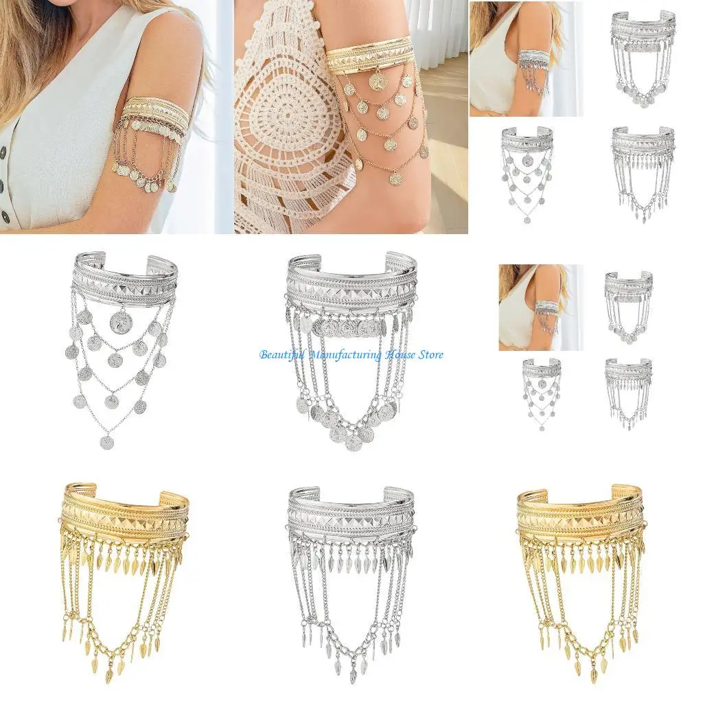 

E56A Стильный металлический браслет с кисточками в виде листьев монет, легкие украшения унисекс для повседневного или случая