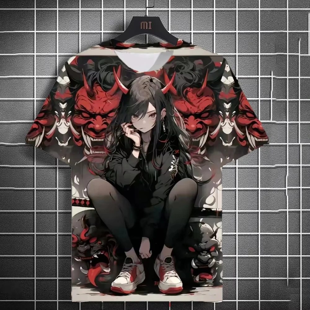 

New Japanese Style 3D Female Samurai Print Animated T-shirt Street Style Men's T-shirt Men's Soft Breathable Casual Wear