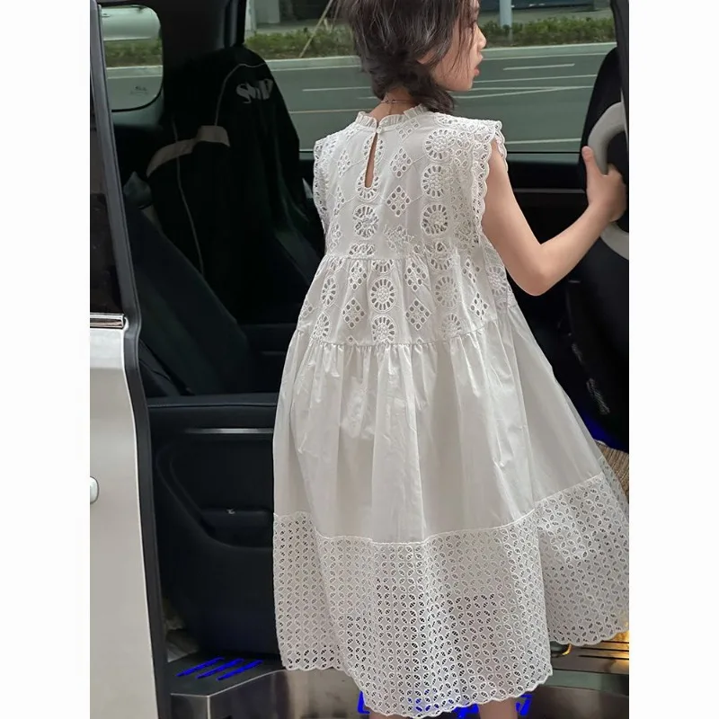 Cotton Medium To Large Children's Clothing Lace White Dress Girls' Princess Little Fresh Vest Dress 2026 Summer New Style