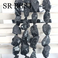 15inch 10x14mm Irregular Natural Genuine Crude Black Tourmaline Stone Loose Spacer Beads