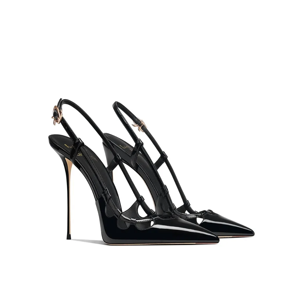 

Black Patent Leather Pointed Toe Stiletto Heels Women 2025 Autumn New Design Comfortable Sandals
