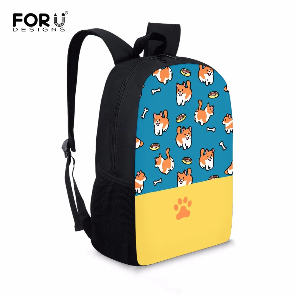 FORUDESIGNS-mochilas escolares con estampado de Corgi para niños y adolescentes, mochilas escolares cómodas de 16 pulgadas, mochilas de hombro