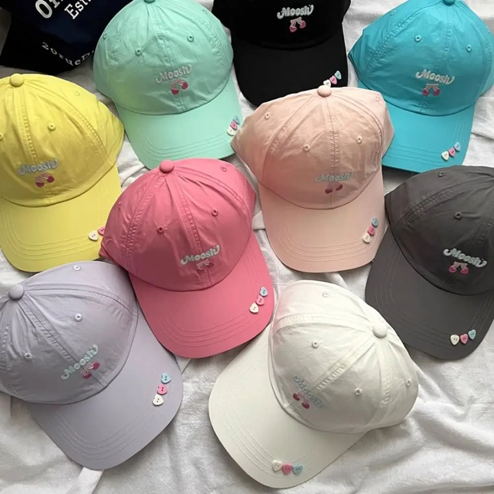 

Хлопковая бейсболка с вишневым принтом, дышащая повседневная солнцезащитная шляпа с буквами, удобная анти-УФ-широкая кепка с большими полями, дорожная пляжная кепка