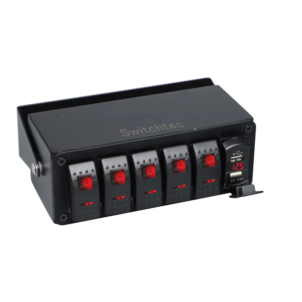

5 Gang LED Rocker Switch Panel box red led