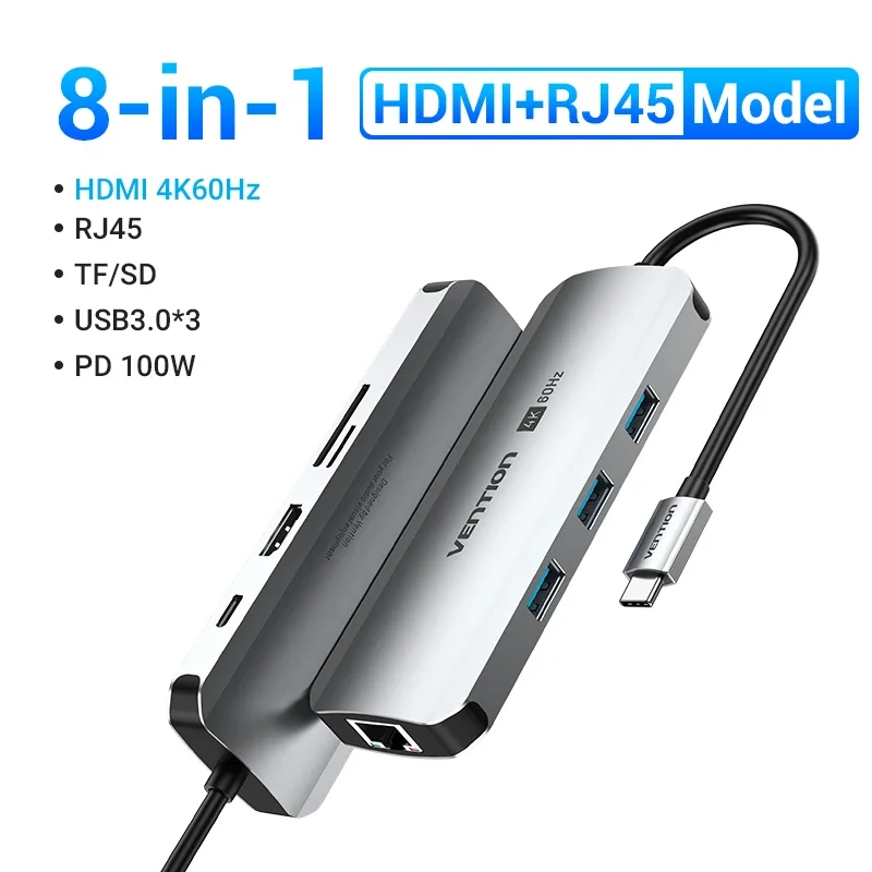Ventie USB C HUB HDMI 4K60Hz RJ45 PD 100W USB Splitter Adapter USB 3.0 HUB Voor iPhone 15 Macbook Air Pro iPad Samsung Laptop PC