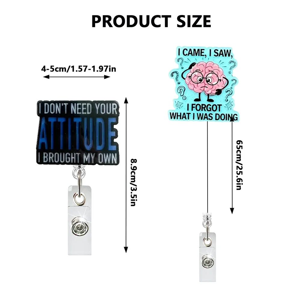 Retractable Rotating Acrylic ID Badge Reel, Funny Patterned Badge Holder for Healthcare Workers and Office Staff
