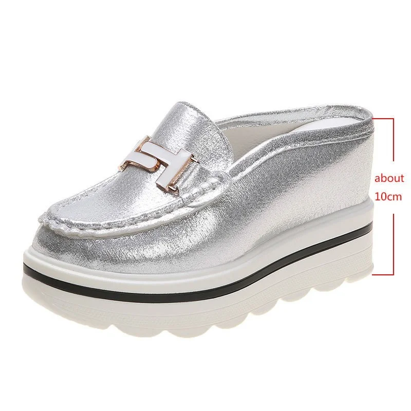 2022 Slides Platform Wedge Slippers Loafers Height Increasing Shoes Women Moccasin Mules Sandals for Women Summer Footwear White