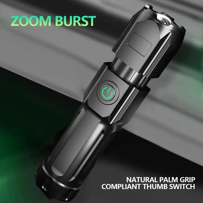 Retractable Super Powerful LED Flashlight Rechargeable Waterproof Zoom Fishing Hunting Wild Camping Lumens Tactical Flashlight