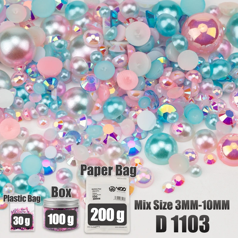 VDD 30/60/100/200g Großhandel Gemischte Größen ABS Halbrunde Perlen Flache Rückseite Perlen Farbige Harz-Strasssteine für Handwerk Nagelkunst DIY Dekoration – Detail 10