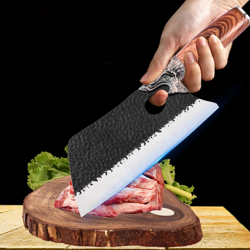 Handmade Forged Kitchen Bone Knife Chopping Knife Butcher Durable Hard Blade Stainless Steel Chopper Cleaver Knife Home Cooking