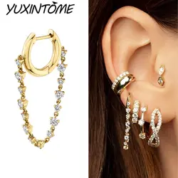 925 Sterling Silver Needle 1pcs Color Crystal 24K Gold Earrings Fashion Hoop Earrings for Women 2022 Luxury Jewelry Accessories