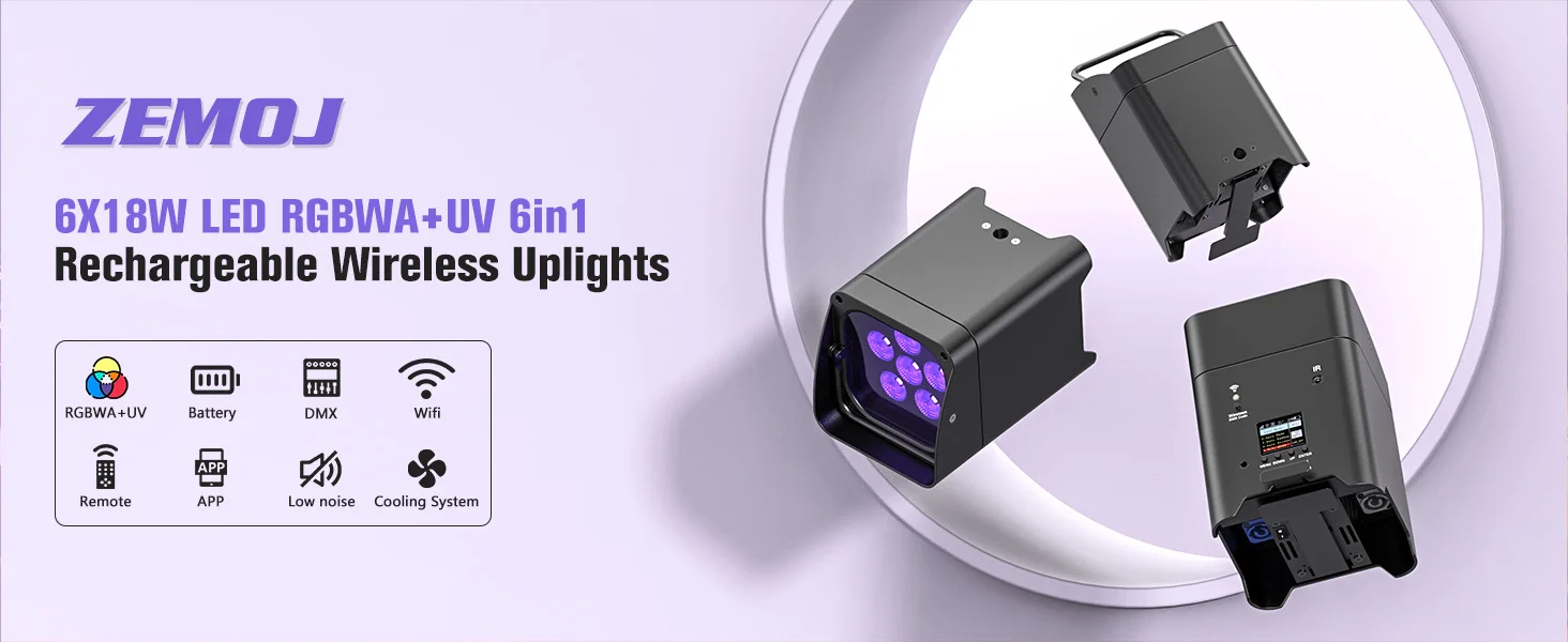 U'King 4 Stück 6x18W 6IN1 Kabelloses Par-Licht RGBAW+UV LED Batterie-Bühnenlicht Kabellose Fernbedienung DMX512 Par-Licht für DJ-Shows – Detail 1