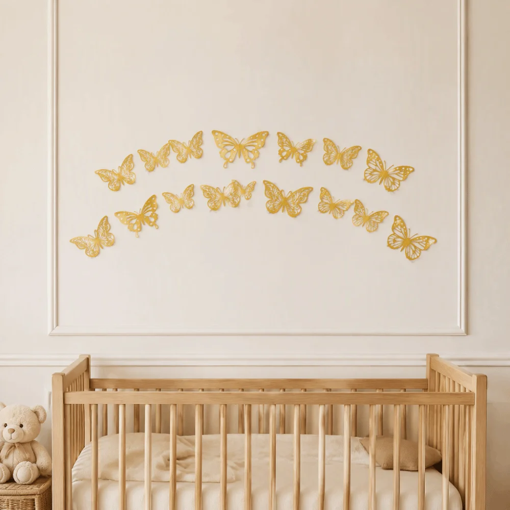 72Pcs Hollow Design Butterfly Wall Stickers Easy Cleaning 3 sizes 3D Butterfly Wall Decor Vivid Color DIY Decorative Stickers