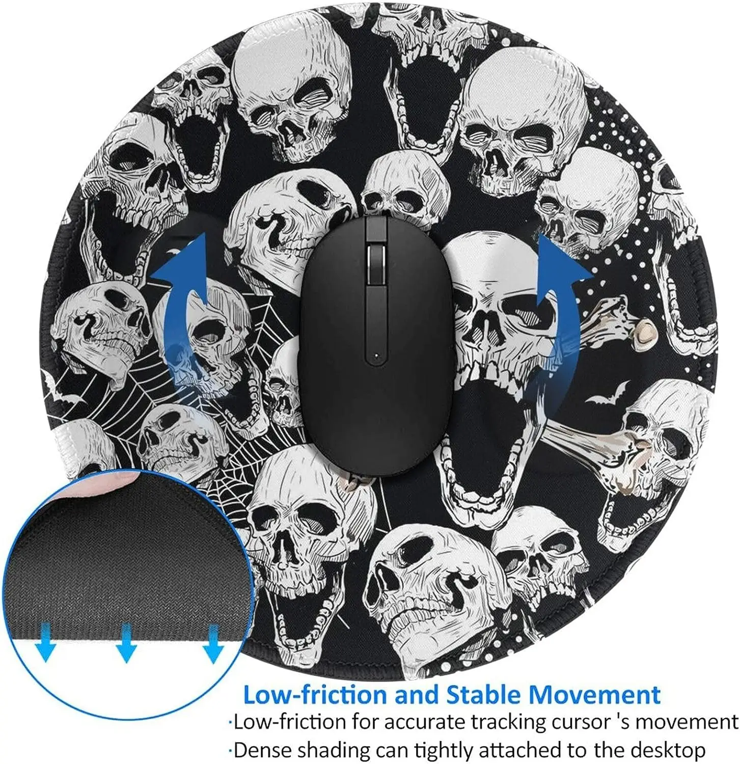 Impermeável Round Mouse Pad com crânio e sorriso Grim, borracha antiderrapante Mousepad, trabalho de escritório, presentes em casa, laptop, computador, 7,9x7,9 polegadas