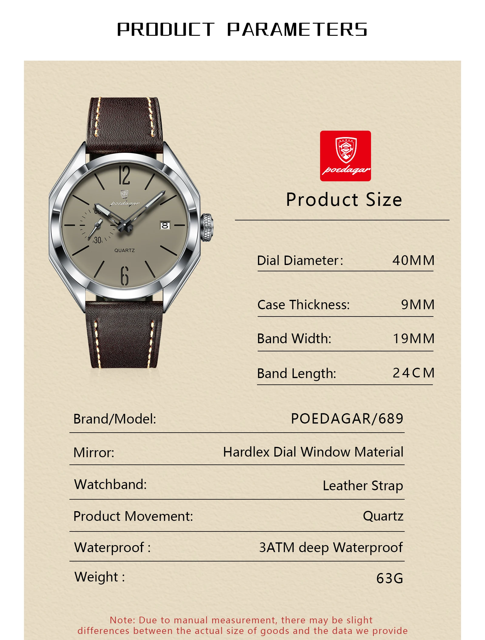 POEDAGAR Top-Mode Herrenuhr Leder Datum Quarz Business Herren Armbanduhr Wasserdicht Leuchtend Casual Herrenuhren Reloj Hombre – Detail 7