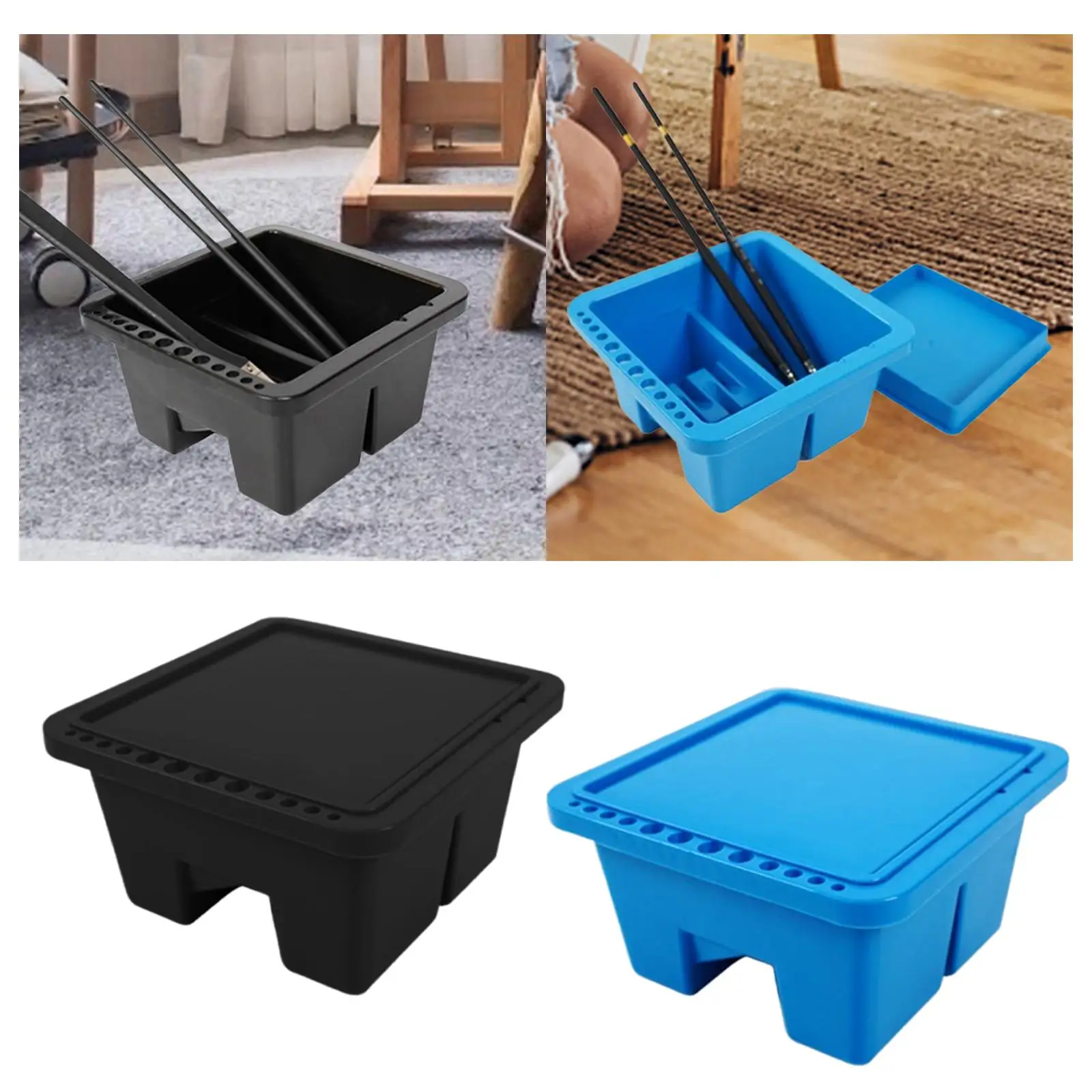 Paint Brush Cleaning Basin, Paint Brush Washer Holder, Multipurpose Bucket with Lid for Artist, Paint Cleaner