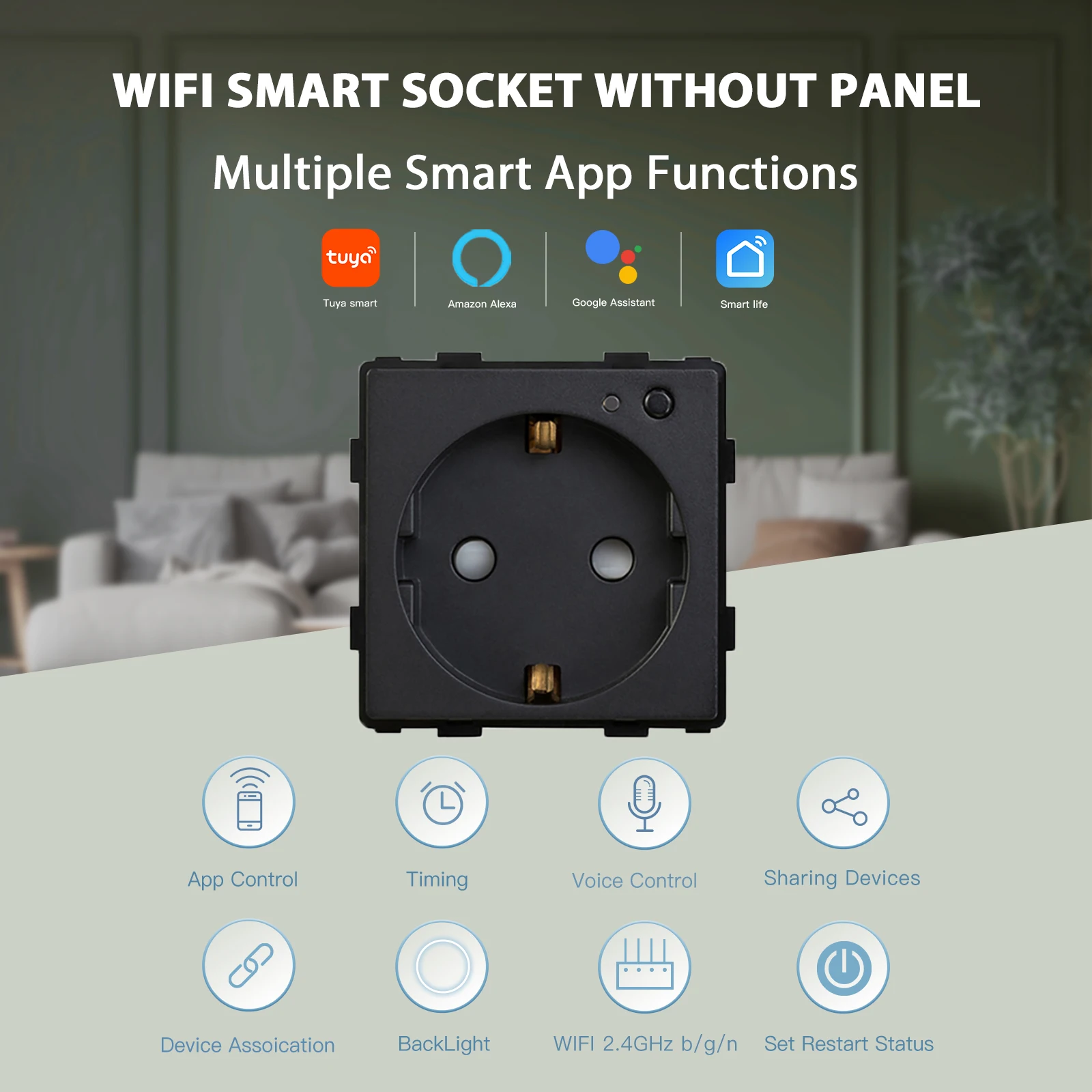 BSEED EU Stanndard Wifi Electrical Sockets Power Monitor Outlets Tuya Smart Life Alexa App Control Timing Function DIY Parts