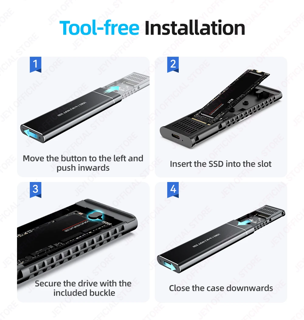 JEYI USB 3.1 (5 Gbit/s) M.2 SATA SSD-Aluminiumgehäuse schläft automatisch nach 30 Minuten – unterstützt 2230-2280 SATA SSDs (B+M-Taste). – Detail 7