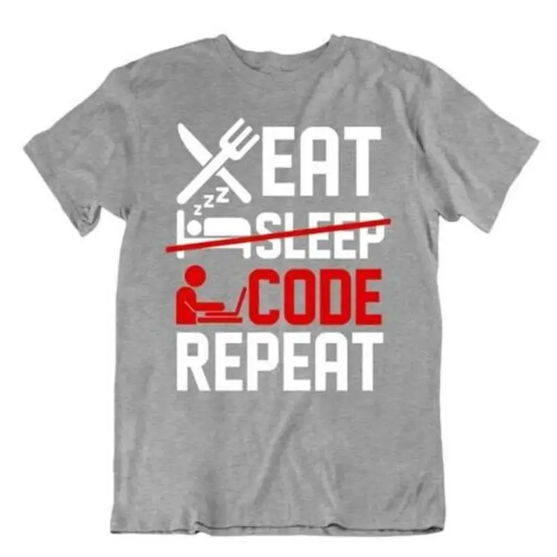 أكل رمز تكرار التي شيرت مبرمج تي شيرت لا النوم الترميز تي شيرت #1