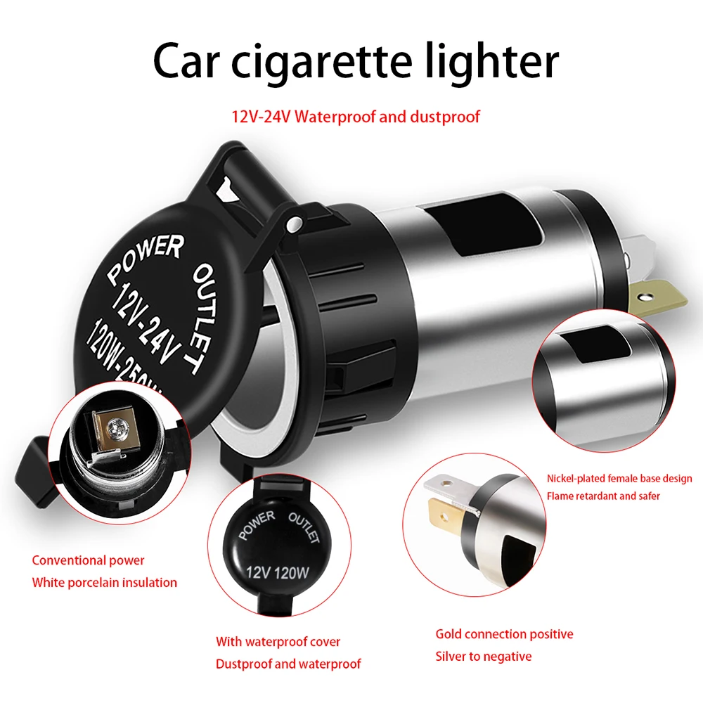 12V Waterproof Auto Car Motorcycle Cigarette Lighter Power Plug Socket For Motorcycles Boats Mowers Tractors Cars