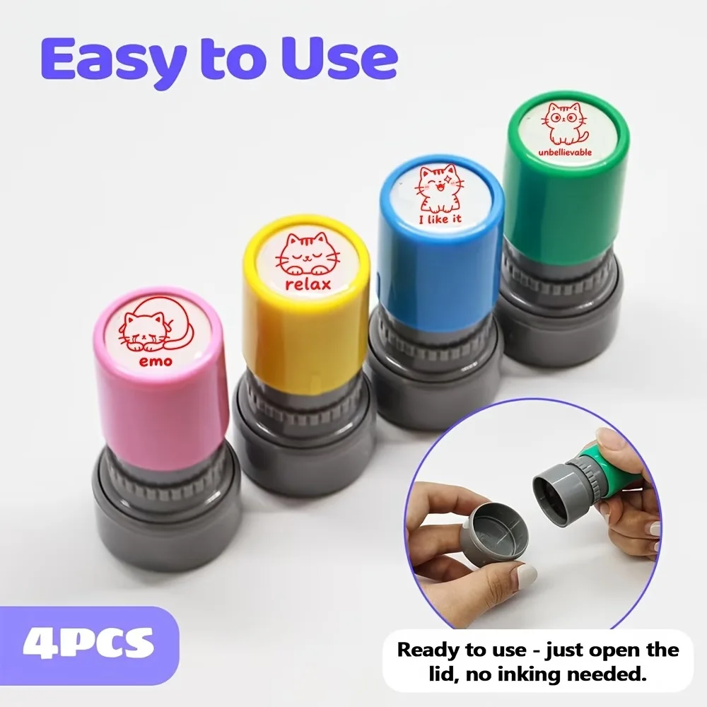 Cute cartoon cat emoticons, self ink reward stamp, fun English word teacher homework marking stamp