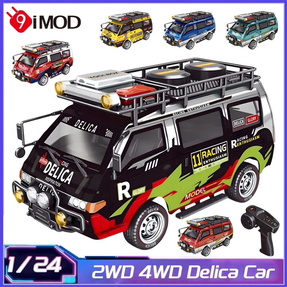 

9IMOD RC Car Delica 1:24 Full Scale 2WD 4WD Remote Control Toy Vehicle with Controllable Headlights Minibus Toy Model Gifts Toys