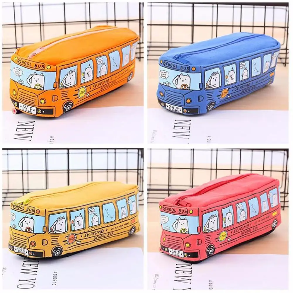 

Cartoon Animal Bus Pencil Cases Large Capacity Kawaii Canvas Pencil Case Pen Bag Student Stationery Storage Bag School Supplies