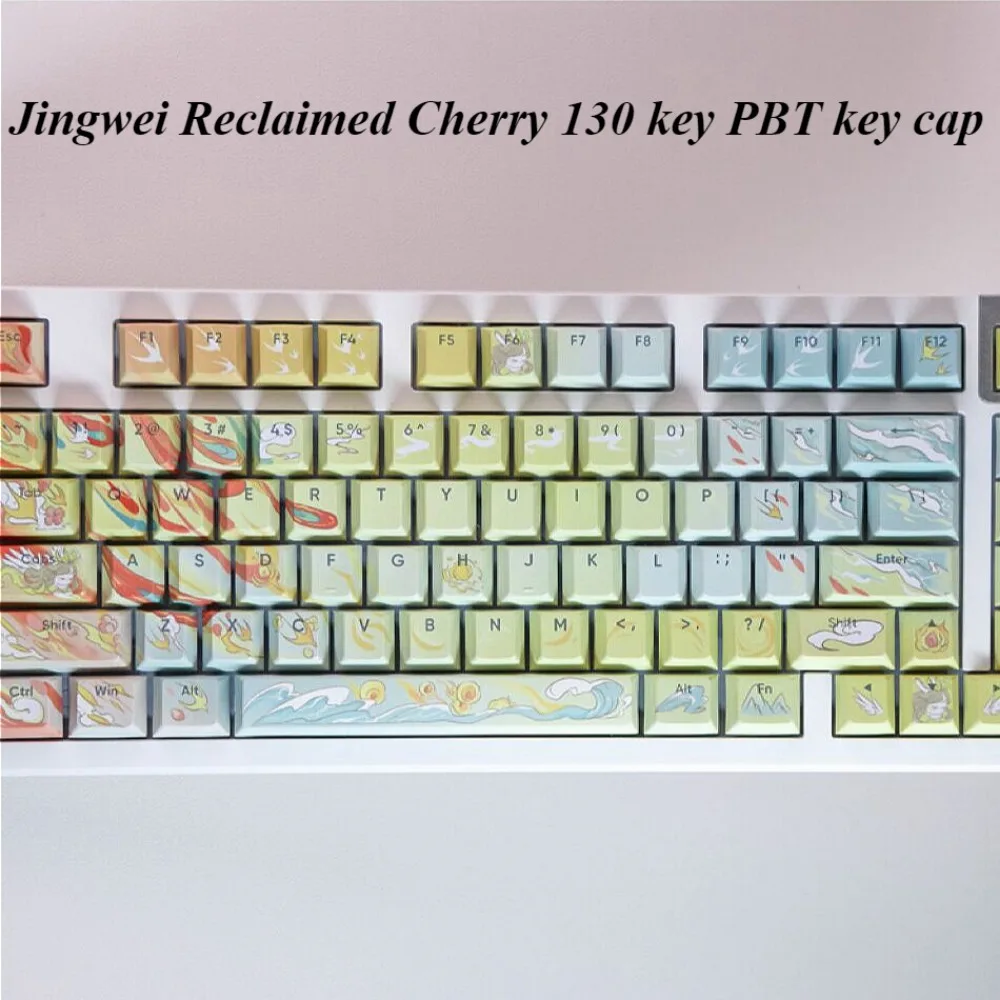 130 keys, Cherry, Jingwei Reclamation PBT keycaps, MX switches for gaming mechanical keyboards, hot sublimation