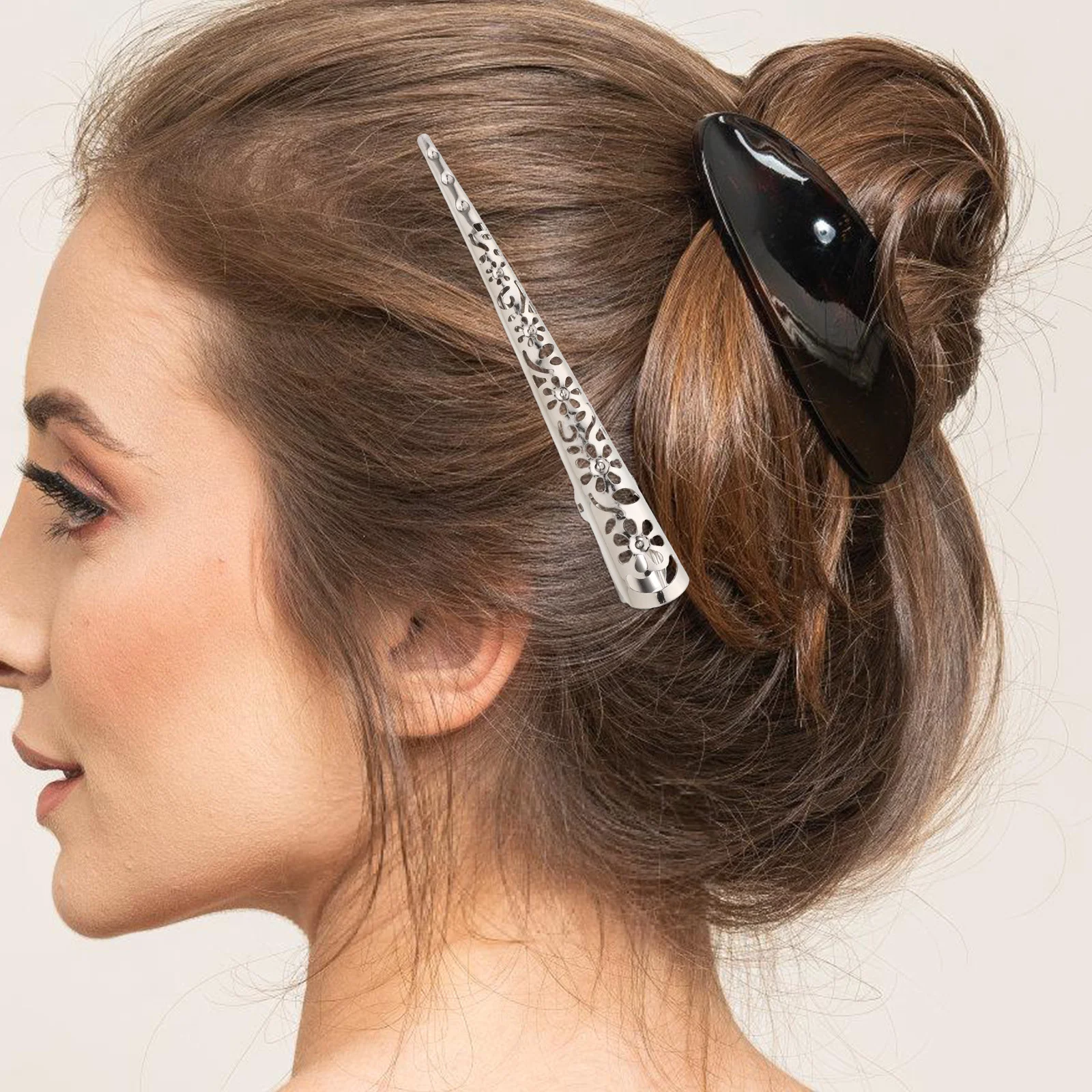 

4pcs Hollow Hair Clip Silver 110Mm Metal Women Girls Floral Barrette Thin Hair Styling Accessories Duck Bill Clips