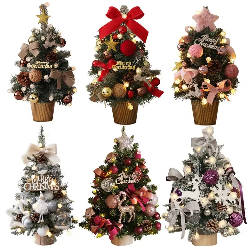 45cm Christmas Tree Table Ornaments LED Night light Pine Needle Tree Mini Xmas Tree Desktop Decoration 2025 New Year Gifts